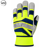 Gants de travail haute visibilité vert citron bleu marine, avec renforts sur la paume, manchette longue, personnalisables