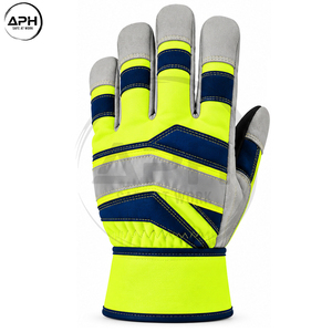 Guantes de Trabajo de Alta Visibilidad, Color Verde Lima y Azul Marino, Refuerzo en la Palma, Puño Extendido, Personalizables - Product Image 2
