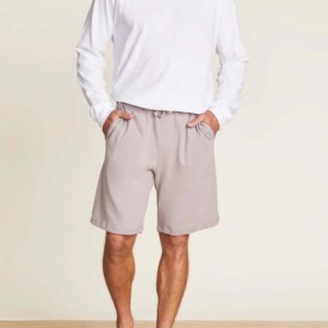 Men's Light Gray Cotton Bermuda Shorts Drawstring Waist Pockets Casual Fit <b>Mid</b> Rise Breathable Anti-UV Eco-Friendly Knitted - Product Image 1