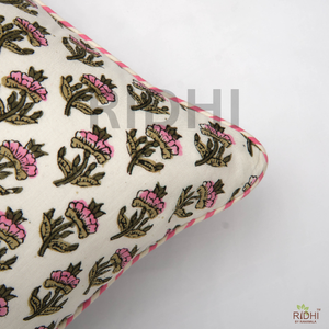 Funda de Cojín Bohemia 100% Algodón con Estampado Floral en Bloques Rosa y Blanco, con Ribete, Lavable y Extraíble para Sofá Cama - Product Image 5