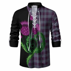 Chemise écossaise en gros à manches longues et à lacets, motif ghillie Jacobite, tartan feuille d'érable Canada avec motif de gazon des prés - Product Image 2