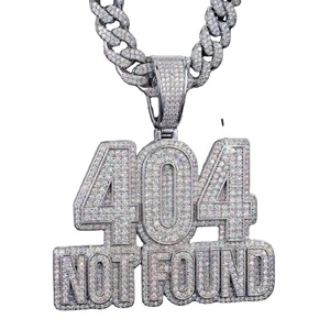 Collier Pendentif RCK Global 404 NOT FOUND en Argent Sterling 925 avec Moissanite VVS1 Couleur DEF, Unisexe, Style Cyber Iced, Diamant - Product Image 1