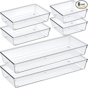 Set di 6 Organizzatori per Cassetti in Acrilico Trasparente di Grandi Dimensioni, Antiscivolo e Resistenti alle Crepe, per Uso in Cucina - Product Image 1