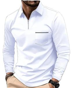 2025 primavera nuevo cómodo 100% algodón solapa con cremallera para POLO camisa de manga larga ropa deportiva informal bolsillo de Color sólido - Product Image 1