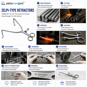 Retractor Quirúrgico Tipo ZELPI, Apertura Máxima 5 Pulgadas, Brazos Profundos, ZETOMEDPRO - Product Image 3