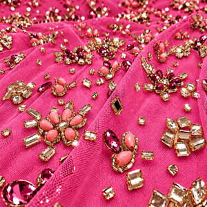 Luxury Crystal Rhinestone Embroidered Net Lace <b>Fabric</b> for Wedding and Party Dresses - Product Image 3