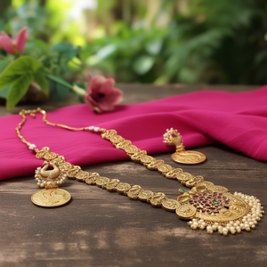 Fashion Jewelry Set Coin Style Peacock Embellished Lightweight Kemp Necklace - Product Image 3