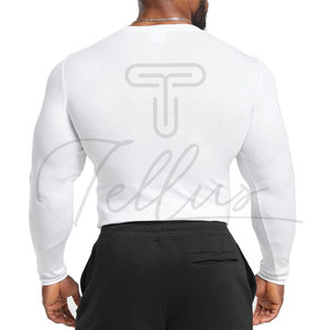 T-shirt à manches longues en tissu tissé pour homme, design uni, couleur personnalisée, haute qualité, respirant, polyester/coton, col rond - Product Image 2