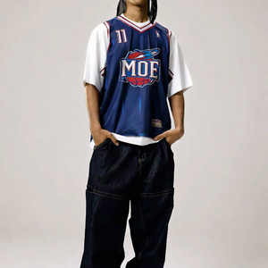 Maillot de basketball américain tendance 2026 pour hommes, en polyester, col en V, avec empiècements contrastants, uniforme de sport, impression de logo personnalisé, production en gros OEM - Product Image 3