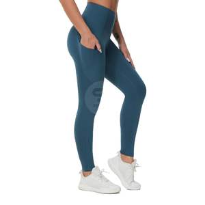 Teal Solid High Waist Yoga Pants Tummy Control Side Pockets Fitness <b>Leggings</b> <b>Women</b> Gym Workout Trousers Four-Way Stretch Quick - Product Image 1