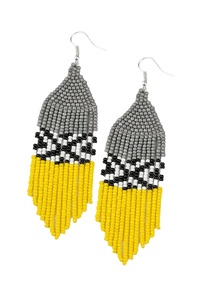 Ivory and Yellow Seed Bead Fringe <b>Earrings</b> Bohemian Style Fashion hoop <b>earrings</b> Design for Parties Gifts Engagements - Product Image 3