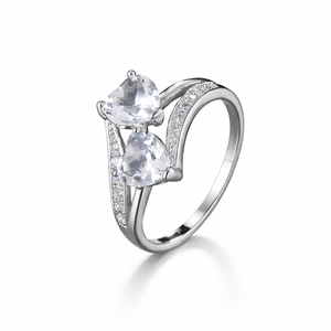 Nouvelle bague de promesse en argent sterling et or blanc 14 carats avec double cœur et diamant de laboratoire, bague à sangle croisée avec diamant de laboratoire, cadeau de Saint-Valentin - Product Image 3