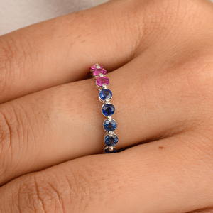 14K Multi Gemstone Eternity Band-Sapphire & Ruby Prong Setting Wedding Ring - Product Image 1