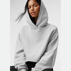 Sweat-shirt à capuche surdimensionné pour femme en molleton gris uni à manches longues en coton respirant pour l'automne - Product Image 4