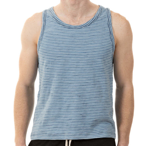 Débardeur tricoté rayé pour homme, col rond, décontracté, sans manches, motif bleu et blanc - Product Image 1