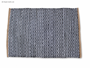 Luxury Soft Black White Puzzle Pattern Cotton <b>Door</b> <b>Mat</b> Non-Slip Rubber Backing Handmade Pet Friendly Eco-Friendly for Home Use - Product Image 3