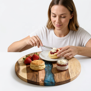 Handmade Collection Wooden Charcuterie Board Blue Resin River Design 1.5cm Thick Dishwasher Safe Durable Chopping Block for - Product Image 1