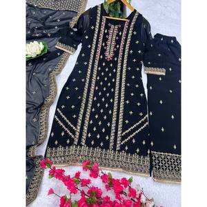 Traje de Fiesta Salwar Kameez de Poliéster de Diseño con Bordado y Dupatta - Product Image 4