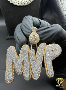 จี้ห้อยคอแบบกำหนดเอง "MVP" ประดับเพชรโมอิสซาไนต์รูปถุงเงิน สไตล์ฮิปฮอป สร้อยคอทองคำ ประดับเพชรระยิบระยับ ของขวัญสำหรับผู้ชายและผู้หญิง - Product Image 1