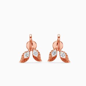 Boucles d'oreilles clous en or 9 carats jaune, blanc et rose avec deux diamants en forme de feuille de 0,18 ct, cultivés en laboratoire - Product Image 3