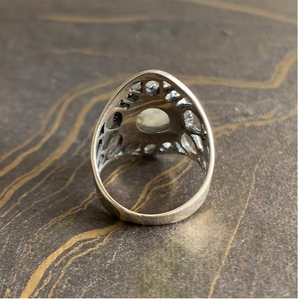 Wholesale 925 Sterling Silver <b>Ring</b> Natural Oval Moonstone Gemstone Unique Cutout Pattern Band Jewelry - Product Image 3