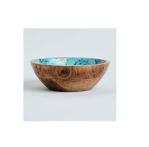 Bol en bois imprimé émail avec cuillère, artisanat pour la présentation des aliments lors de fêtes, style bohème, bol artisanal en bois - Product Image 2