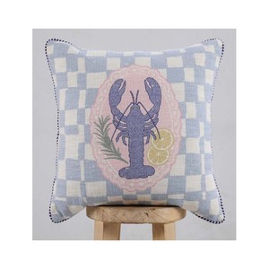 Funda de Cojín Cuadrada de Lino y Algodón con Diseño de Cuadros Azules Bordados Mon Cheri, Cierre de Cremallera, Estilo Vintage - Product Image 4