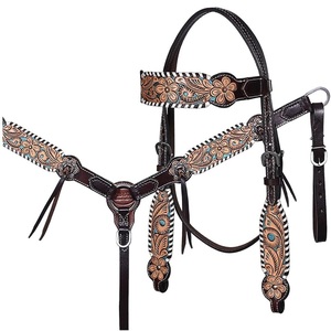 Ensemble d'Équipement Équestre en Cuir Véritable Léger Imprimé Marbre Personnalisé, Comprend une Têtière, une Selle et une Sangle Poitrail, pour Chevaux Western Saisonniers - Product Image 6