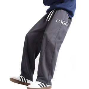 KM Custom <b>Winter</b> Men's Button Closure Heavyweight Breathable 100% Cotton Baggy Wide Leg Sweatpants Casual <b>Trousers</b> - Product Image 3