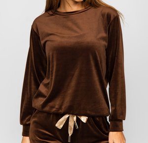 Conjunto Deportivo de Terciopelo Marrón para Mujer, Pantalones Largos de Color Sólido con Bolsillos Laterales y Cintura con Cordón, Ropa Casual de Otoño - Product Image 6