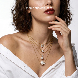 Collier pendentif en perles dorées, collier à chaînes superposées, perles blanches et fermoir en cristal, bijoux pour femmes - Product Image 2
