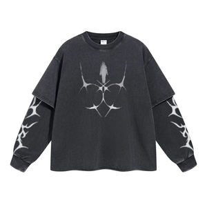 Camiseta de Manga Larga para Hombre, Talla Europea, Tejida, Oversize, 100% Algodón, Transpirable, 300g, Lisa, Unisex, de Alta Calidad - Product Image 3