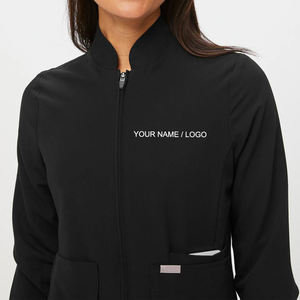 Blouse médicale classique pour femme, anti-plis, avec poignets côtelés, noire, pour le travail en milieu hospitalier, à prix abordable - Product Image 2