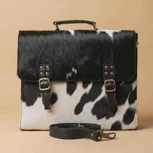 Luxury Designer Hair-on Cowhide <b>Laptop</b> Bag for Women Real Leather Crossbody Shoulder Bag Vintage Style Handbag LHLB-0004 - Product Image 1