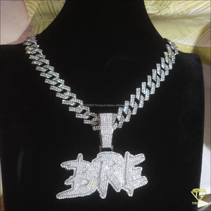 Luxury " BRE "Name Pendant With Full <b>Iced</b> <b>Out</b> Lab Grown Diamond Hip Hop <b>Chain</b> Necklace Gift - Product Image 5
