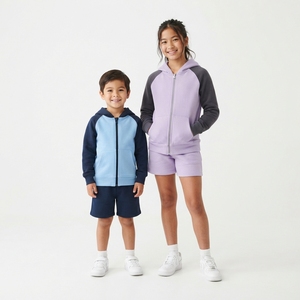 Youth Casual Wear Full-Zip Hoodie and Shorts Set Matching Family Look Children Cotton Fleece Activewear Tracksuit Wholesale - Product Image 1