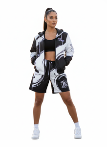 Ensemble de survêtement deux pièces pour homme, personnalisé, avec short et veste de jogging, en polyester coupe-vent, tricoté, avec fermeture éclair, OEM - Product Image 6