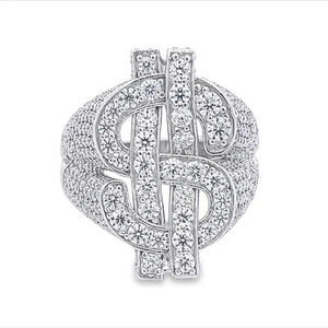 Unisex 925 Silver <b>Cocktail</b> <b>Ring</b> With Round Brilliant Cut Diamond Pave Setting Dollar Sign Hiphop Style Everyday Wear - Product Image 1