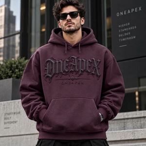<b>Men's</b> <b>Burgundy</b> Oversized <b>Hoodie</b> Streetwear Pullover Sweatshirt Graphic ONEAPEX Wholesale - Product Image 3