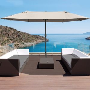 Ombrellone a braccio da 4,5 m per patio, con manovella facile, doppia copertura anti-UV, base rettangolare per cortile - Colore caffè, in poliestere - Product Image 2