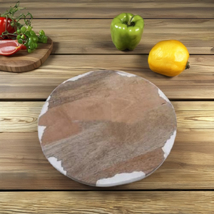 Tabla de cortar de madera de resina de Color personalizado blanco con borde de resina de madera de mango agrietado para cortar carne y frutas tabla para servir - Product Image 1