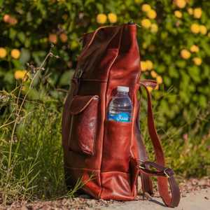 Genuine Leather <b>Roll</b> Top <b>Backpack</b> Mens Business Laptop Bag Cowhide Travel Rucksack with Adjustable Straps LTBP-0059 - Product Image 4