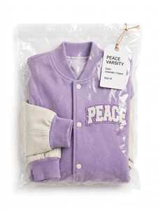 Purple Color Block PU Leather Embroidered Front Logo Windproof Winter Crew Neck Varsity Jacket Unisex Snap <b>Button</b> PEACE Patch - Product Image 6
