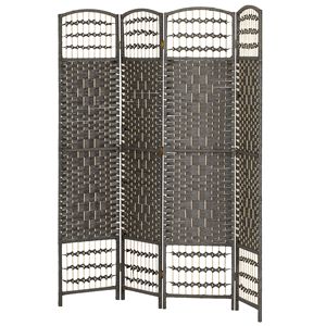 4-Panel Portable Folding <b>Screen</b> Room Divider 5.6FT Dark Gray <b>Decorative</b> Bamboo and Wood with Paper Material for Living Room - Product Image 1