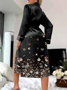 Nueva Ropa de Dormir de Verano para Mujer de Alta Calidad, Bata de Seda Satén Estampada, Camisón, Bata Informal Personalizada para Uso en Spa - Product Image 3