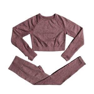 Vêtements de sport côtelés solides personnalisés pour femmes Ensemble de yoga 2 pièces avec shorts Vêtements de sport respirants - Product Image 4