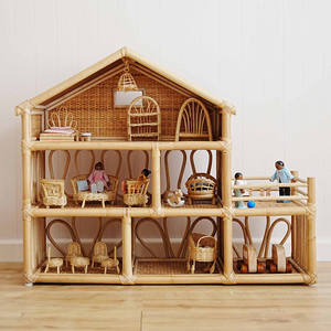 Maison de poupée en rotin, villa pour jeu d'imitation, jouets de maison de poupée faits à la main, jouets pour bébés et tout-petits, maisons de poupée - Product Image 1