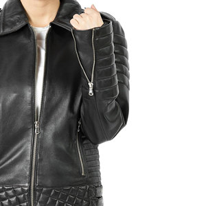 Real Leather Cow Skin Zipper Black Women <b>Biker</b> <b>Jacket</b> with Polyester Lining Cotton Filled Windproof Pockets Designer women - Product Image 2