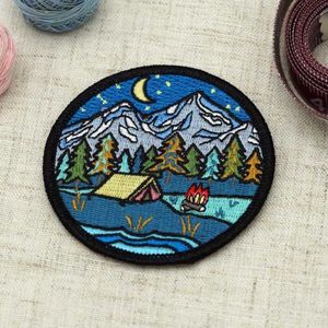 Between The Trees Embroidered Patch Iron-On <b>Circle</b> Green Felt Gift - Product Image 3