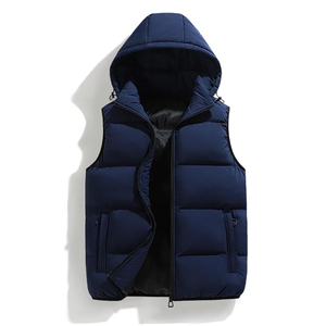 Chaleco acolchado negro con capucha para hombre, chaleco con cremallera, cortavientos, relleno de plumón, ropa de abrigo para invierno - Product Image 3